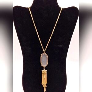 KENDRA SCOTT Cat's Eye Gray Pendant Gold Tone Tassle Necklace
